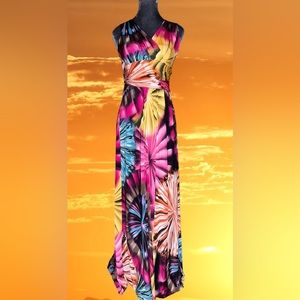 NWT Carina vivid bursts of color slinky stretch fabric figure hugging sexy maxi